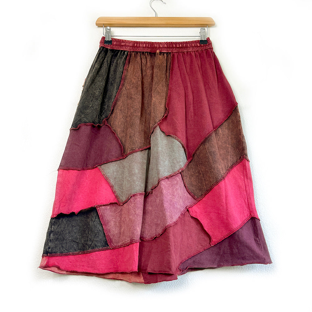 Knee Length Earthy Tones Patchwork Embroidered Flower Skirt