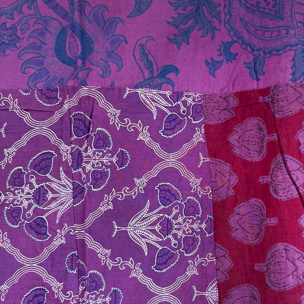 Floral Indian Print Palazzo Wide Leg Trousers - Purple Iris