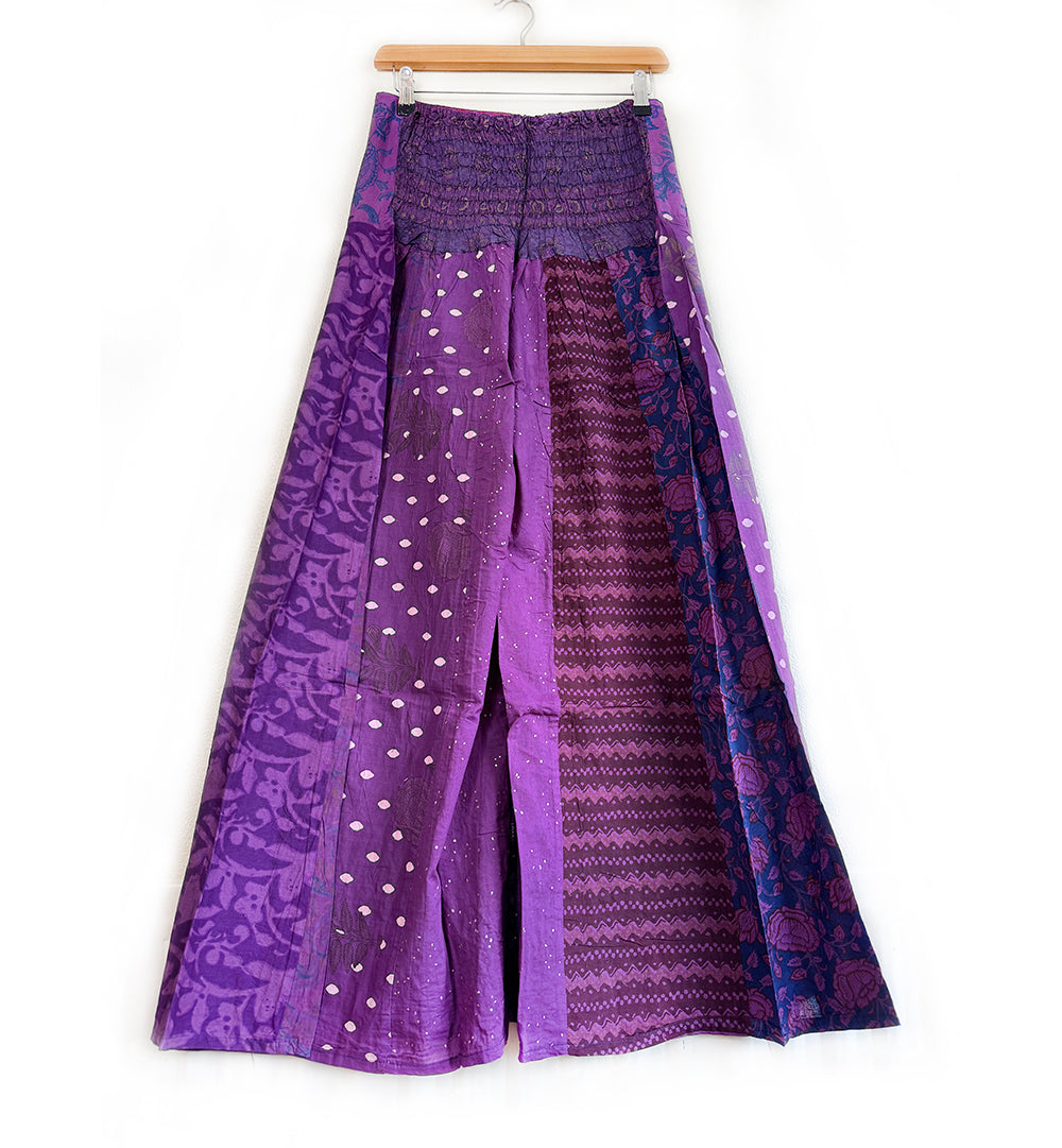 Floral Indian Print Palazzo Wide Leg Trousers - Purple Iris