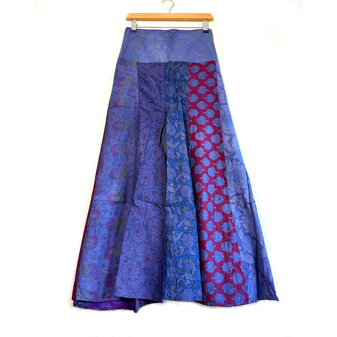 Floral Indian Print Palazzo Wide Leg Trousers - Blue Iris