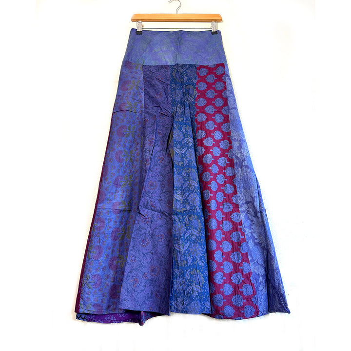Floral Indian Print Palazzo Wide Leg Trousers - Blue Iris