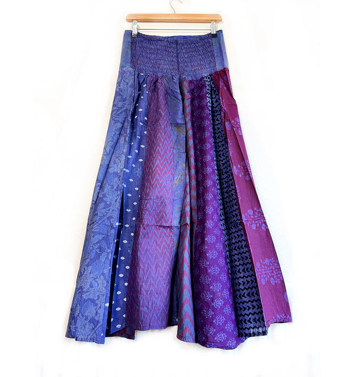 Floral Indian Print Palazzo Wide Leg Trousers - Blue Iris