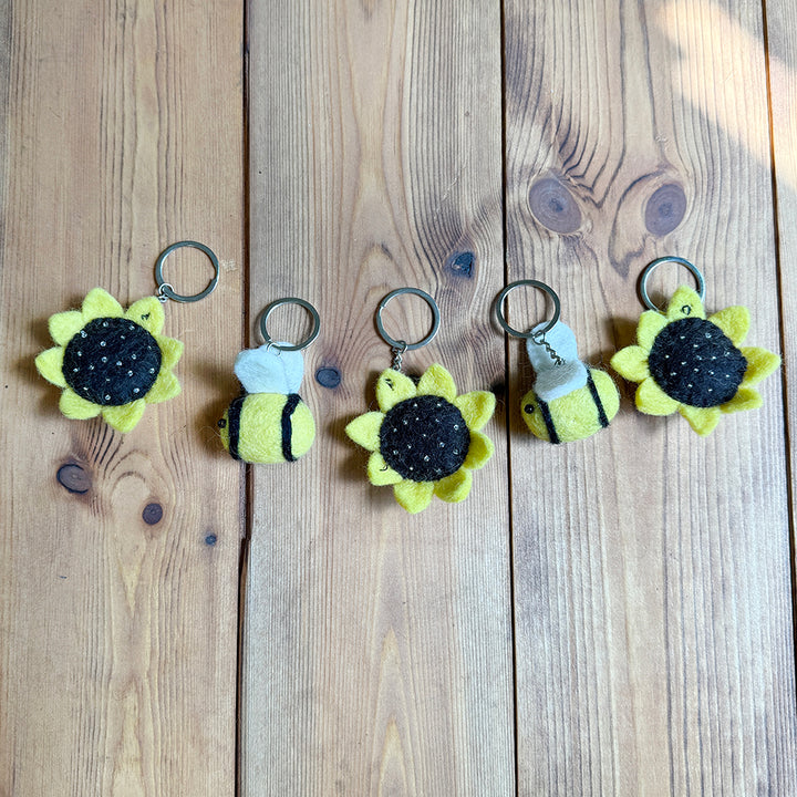 Sunflower Felt Keyring - Hand Made Fair Trade Gift, Cute Keyring Bag Accessory
