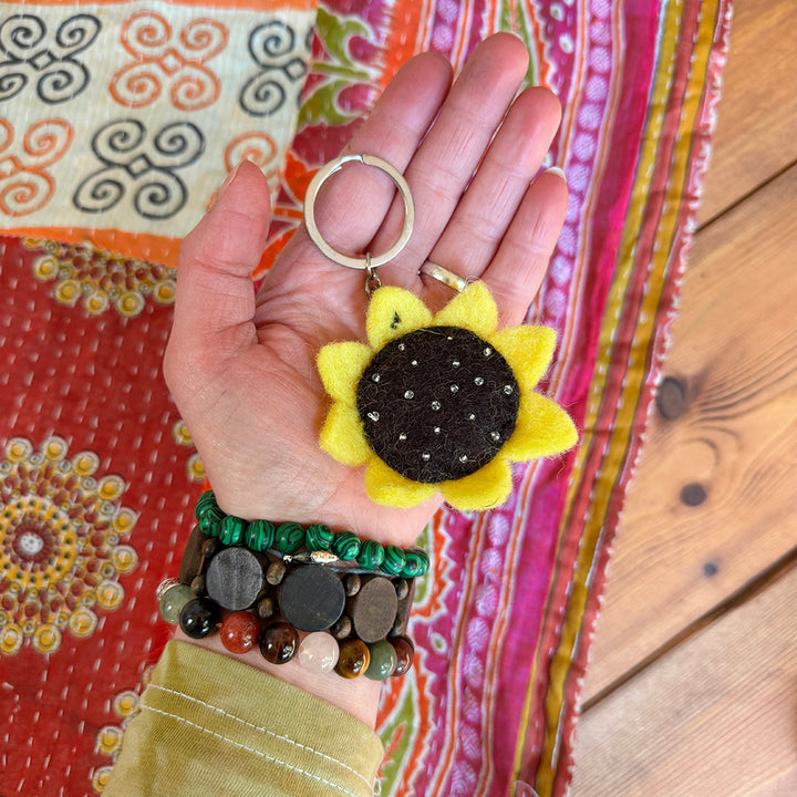 Sunflower Felt Keyring - Hand Made Fair Trade Gift, Cute Keyring Bag Accessory