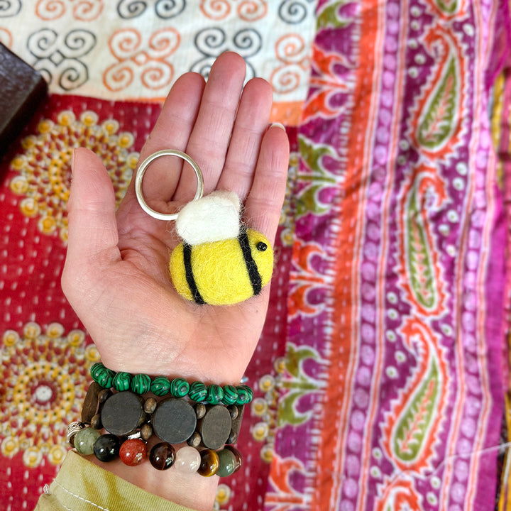 Bumblebee Felt Keyring - Hand Made Fair Trade Gift, Cute Keyring Bag Accessory