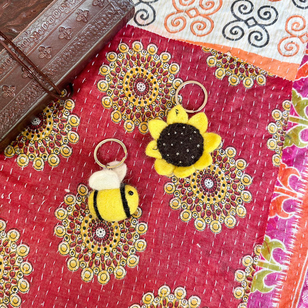 Bumblebee Felt Keyring - Hand Made Fair Trade Gift, Cute Keyring Bag Accessory