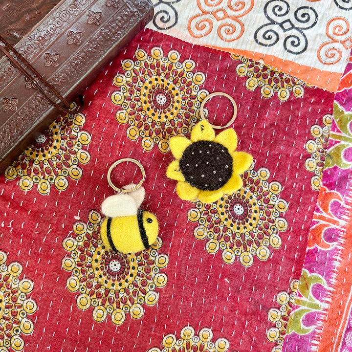 Bumblebee Felt Keyring - Hand Made Fair Trade Gift, Cute Keyring Bag Accessory