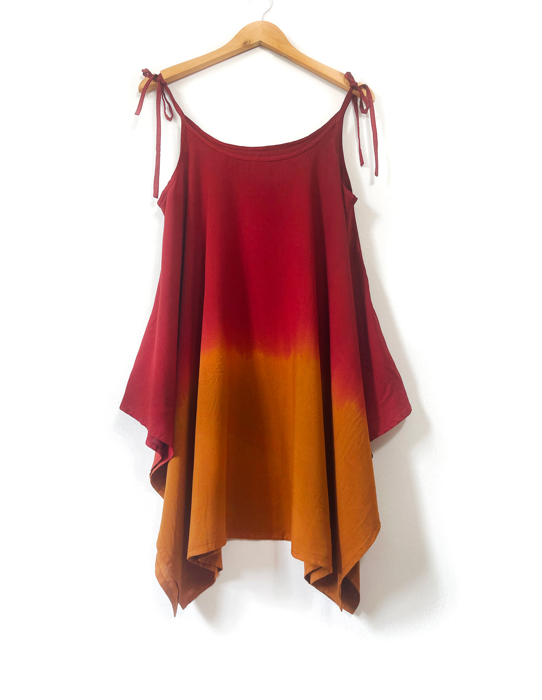 Canopy Ombre Kaftan Dress - Handmade Earthy Ochre and Maroon Tones Free Size Strappy Dress