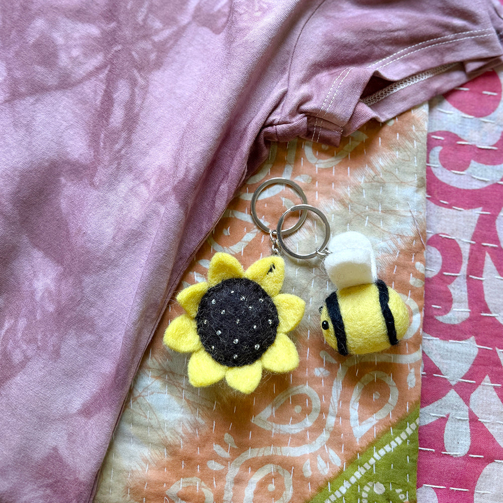 Sunflower Felt Keyring - Hand Made Fair Trade Gift, Cute Keyring Bag Accessory