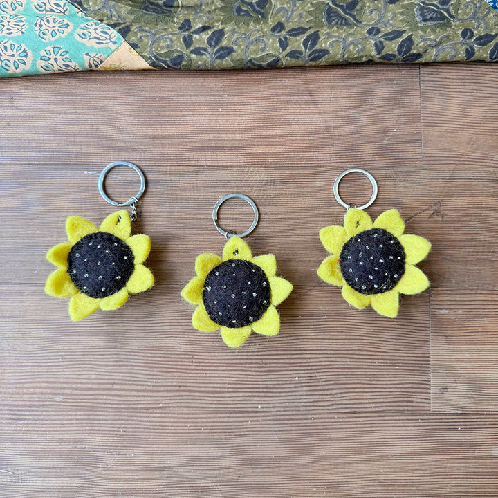 Sunflower Felt Keyring - Hand Made Fair Trade Gift, Cute Keyring Bag Accessory