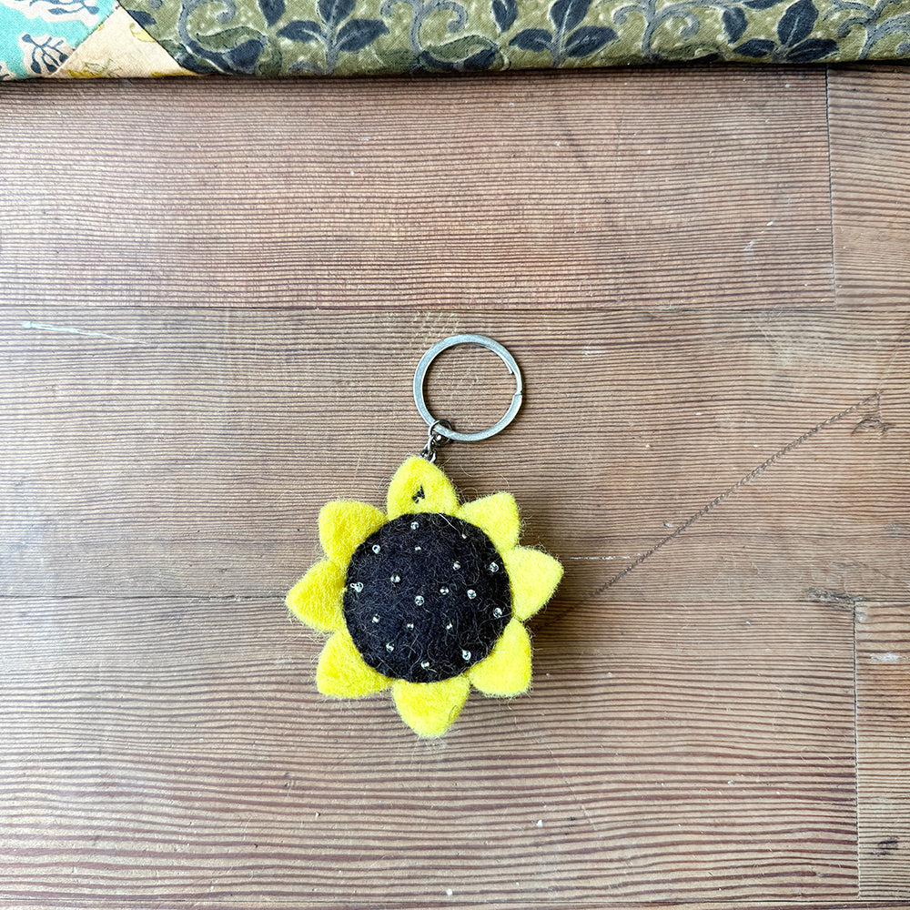 Sunflower Felt Keyring - Hand Made Fair Trade Gift, Cute Keyring Bag Accessory