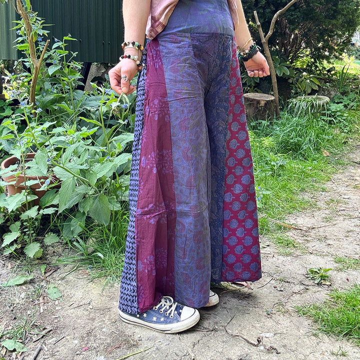 Floral Indian Print Palazzo Wide Leg Trousers - Blue Iris