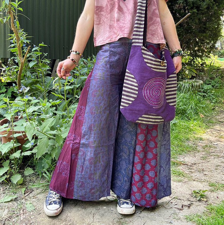 Floral Indian Print Palazzo Wide Leg Trousers - Blue Iris