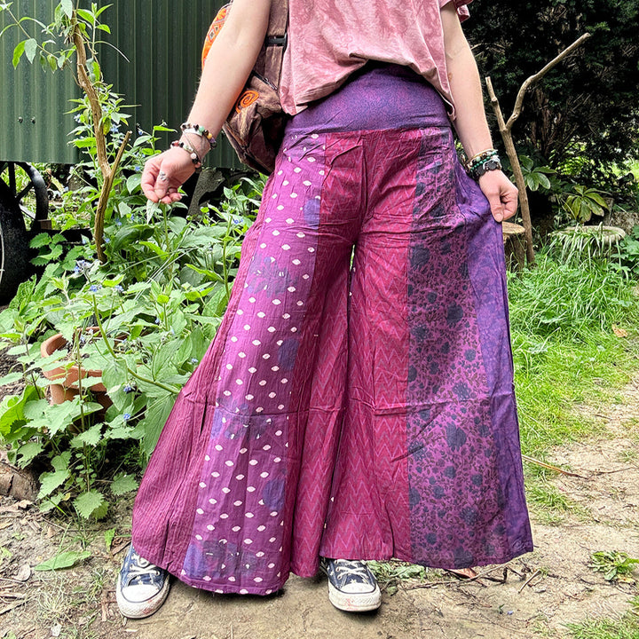 Floral Indian Print Palazzo Wide Leg Trousers - Purple Iris