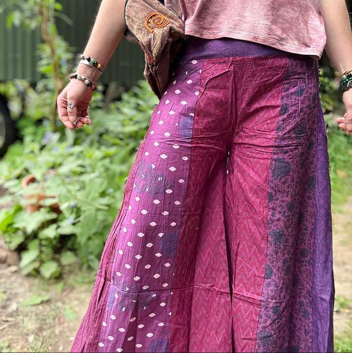 Floral Indian Print Palazzo Wide Leg Trousers - Purple Iris