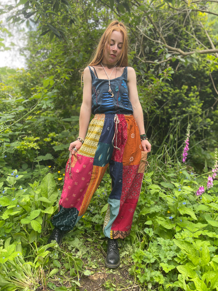 Embroidered Flower Camisole - Blue Peace Stonewash Cotton Fair Trade Summer Tops