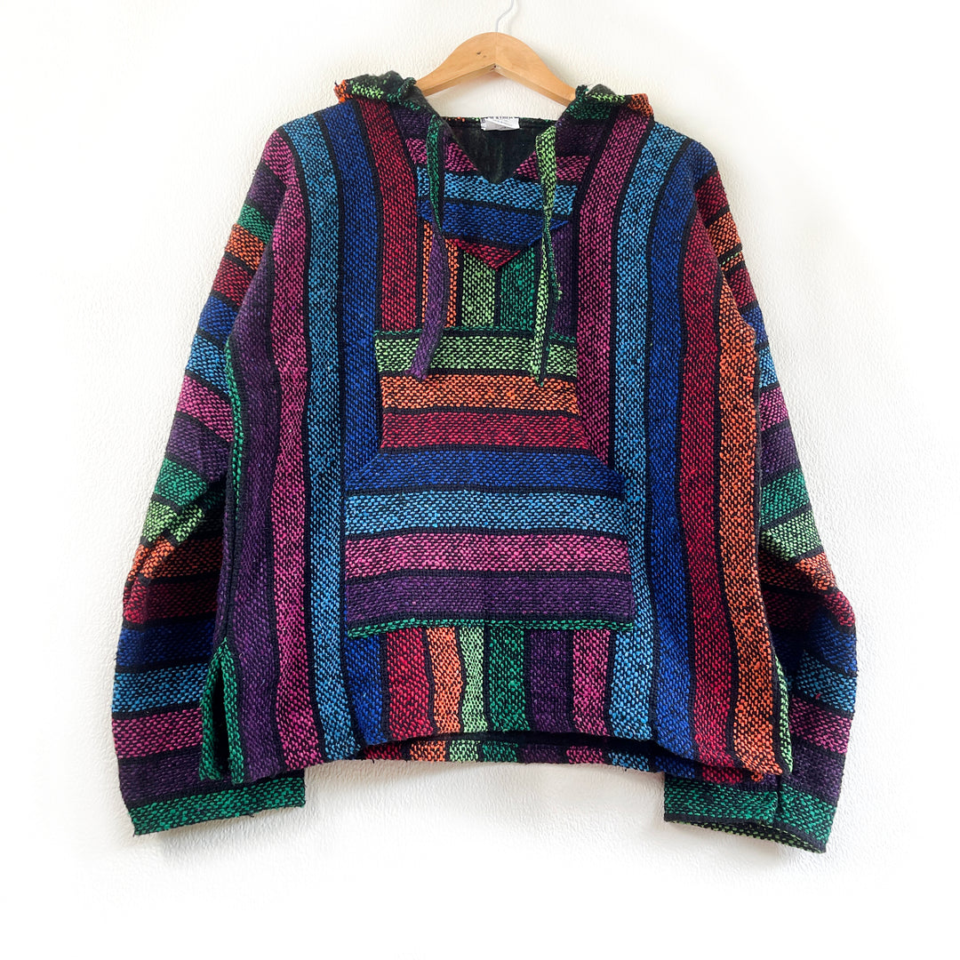 Mexican Baja Jerga Rainbow Weave Hoody - Ethical Hand Made and Fair Trade