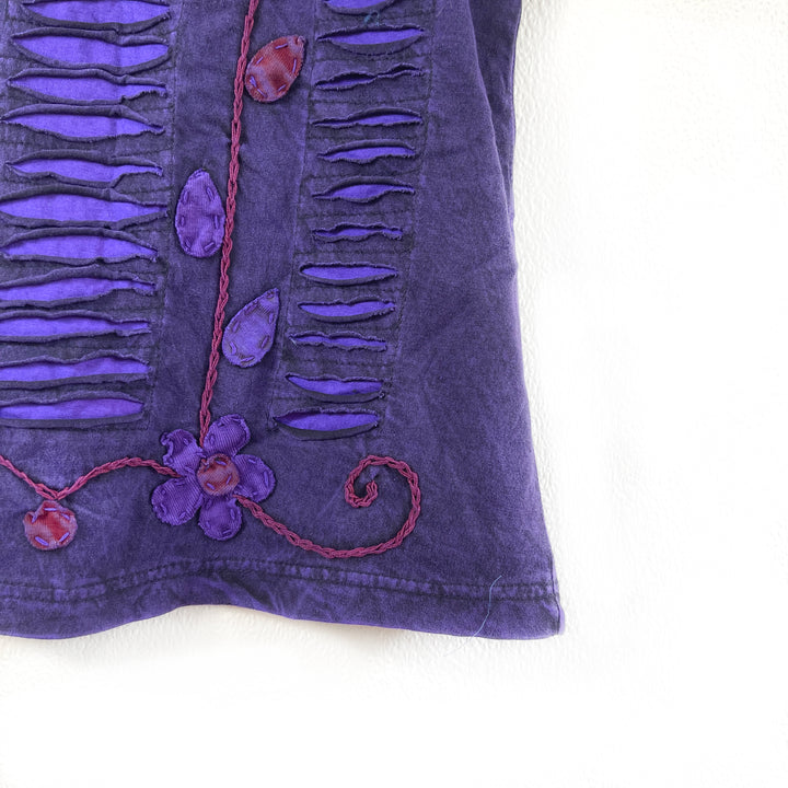 Embroidered Flower Camisole Purple Petal Stonewash Cotton Fair Trade Summer Top