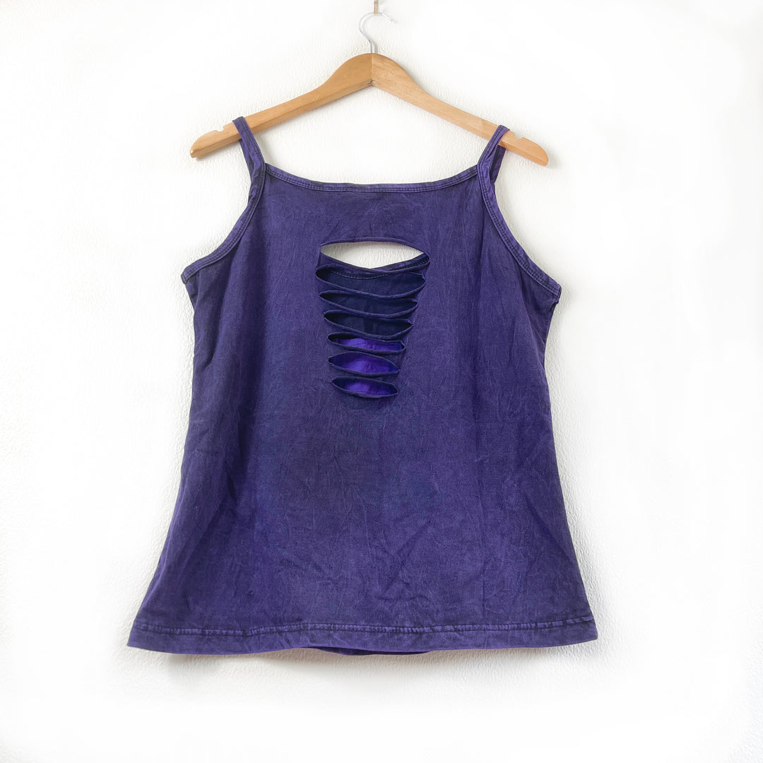 Embroidered Flower Camisole Purple Petal Stonewash Cotton Fair Trade Summer Top