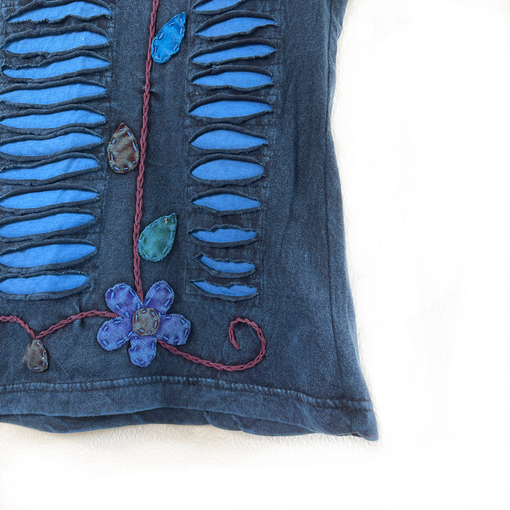 Embroidered Flower Camisole - Blue Peace Stonewash Cotton Fair Trade Summer Tops