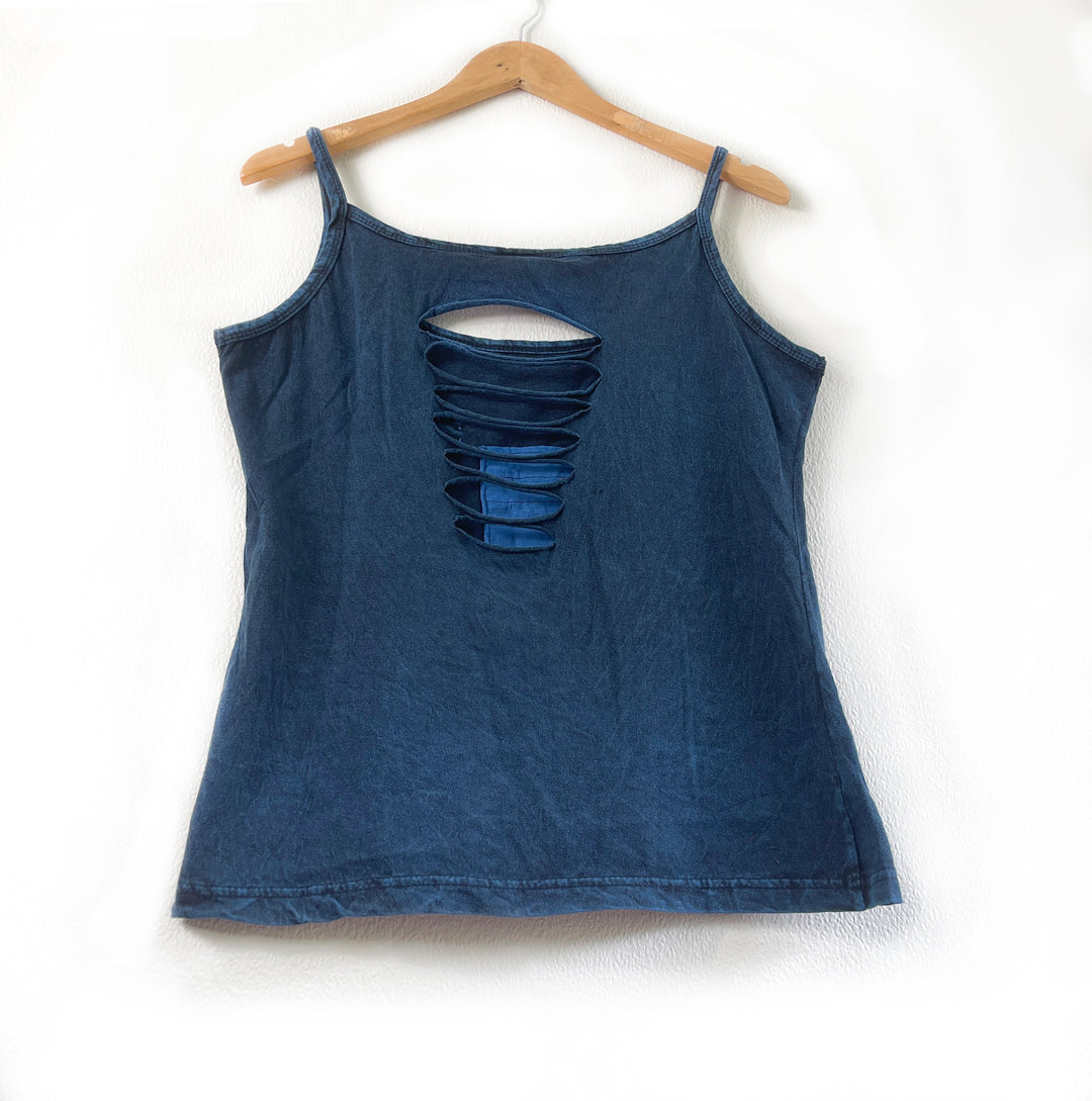 Embroidered Flower Camisole - Blue Peace Stonewash Cotton Fair Trade Summer Tops