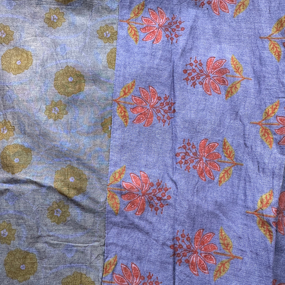 Floral Indian Print Palazzo Wide Leg Trousers - Blue Iris