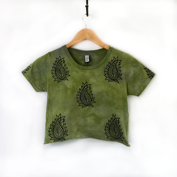 The Island Tree Ethical Fitted Tee - Avocado Green Hand Dyed &amp; Block Printed, Fair Trade, Organic, Vegan, Earth Positive Tee