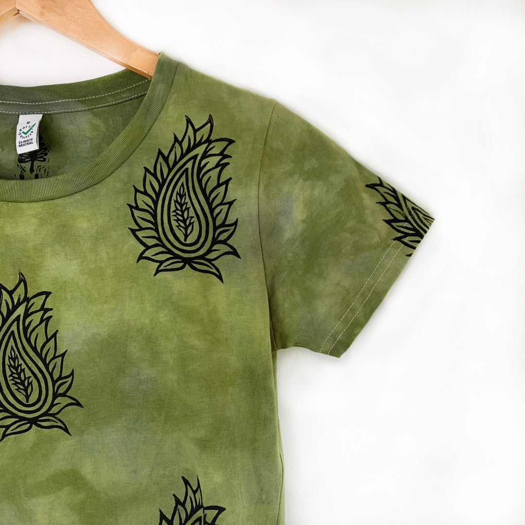 The Island Tree Ethical Fitted Tee - Avocado Green Hand Dyed &amp; Block Printed, Fair Trade, Organic, Vegan, Earth Positive Tee