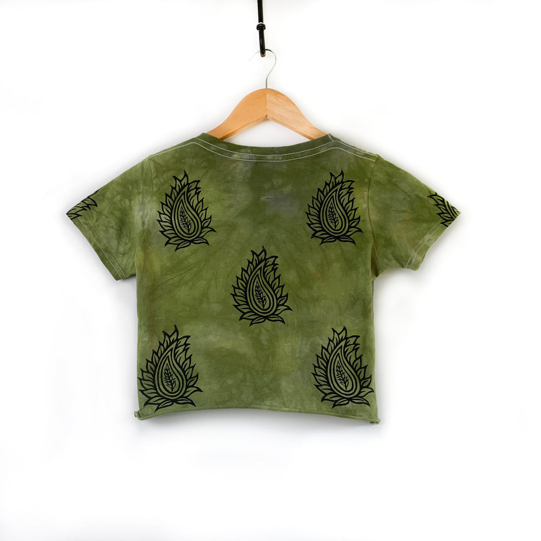 The Island Tree Ethical Fitted Tee - Avocado Green Hand Dyed &amp; Block Printed, Fair Trade, Organic, Vegan, Earth Positive Tee