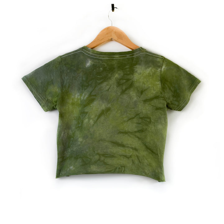 All Seeing Earth Crop T-Shirt in Moss Green - Hand Dyed & Block Printed, Vegan, Organic & Fair Trade