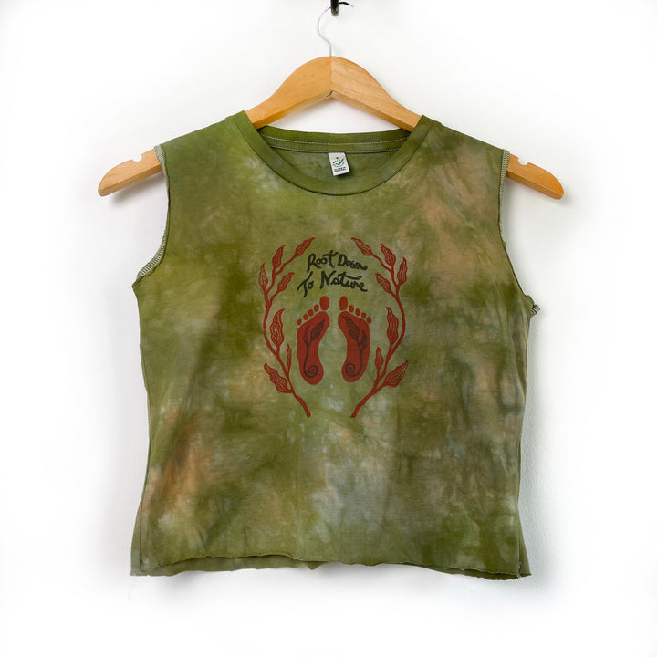 Root Down To Nature Tank - Moss - Hand Dyed & Block Printed, Vegan, Organic & Fair Trade