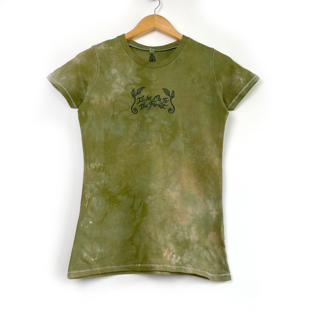 Take Me To The Forest Ethical T-Shirt - Moss Green - Hand dyed & Block Printed, Vegan, Organic & Fair Trade
