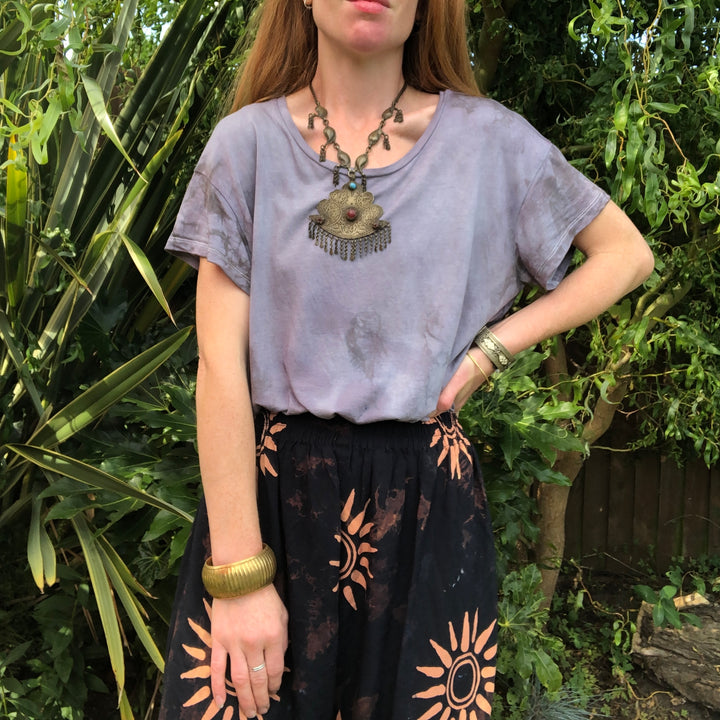 Black Stone Hand Dyed Boxy Fit T-Shirt - Ethically Made Fair Trade Loose Fit Bohemian Top