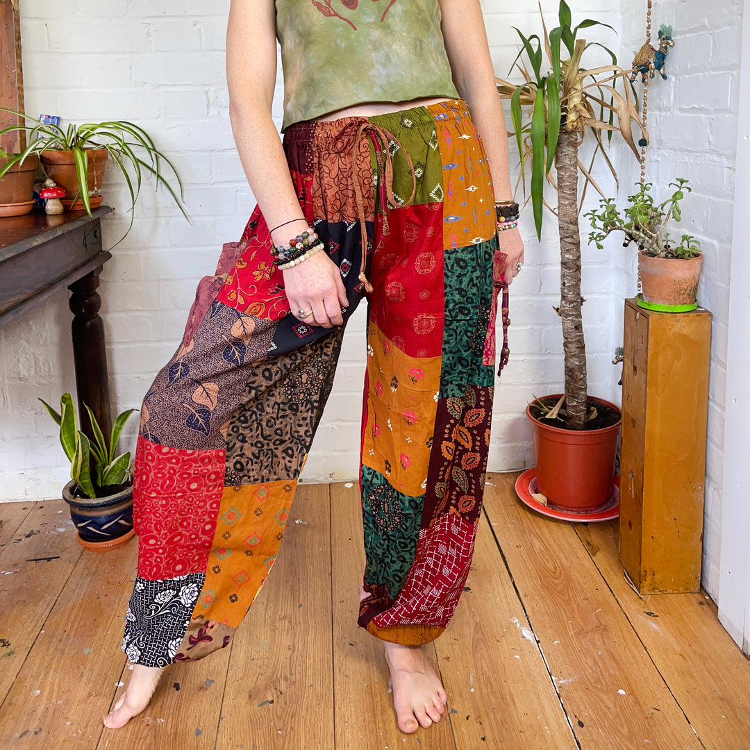Hippie Patchwork Pants, Organic Cotton Harem Trousers, Summer