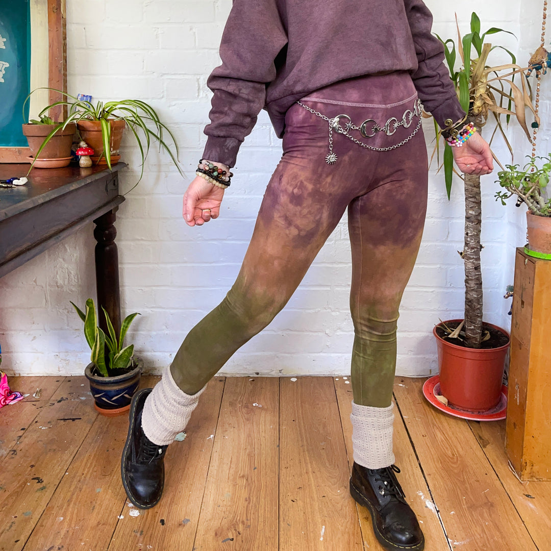 Forest Dance - Hand Dyed Ombre Stretch Leggings Organic & Vegan Cotton, Fair Trade Hippie Yoga Leggings