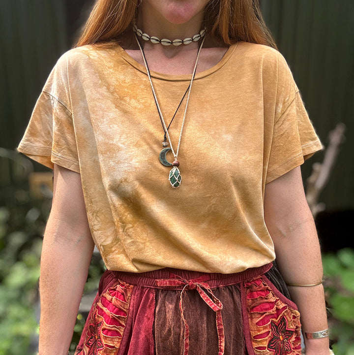 Earth-Dyed Ochre Organic T-Shirt — Handcrafted Slow Made