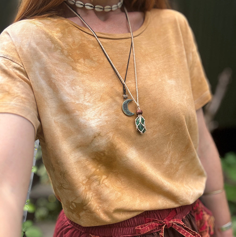 Earth-Dyed Ochre Organic T-Shirt — Handcrafted Slow Made