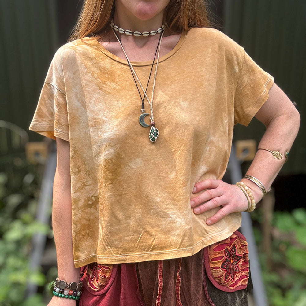 Earth-Dyed Ochre Organic T-Shirt — Handcrafted Slow Made