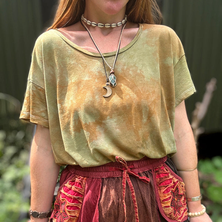 Earth-Dyed Moss Green Organic T-Shirt — Handcrafted Slow Made