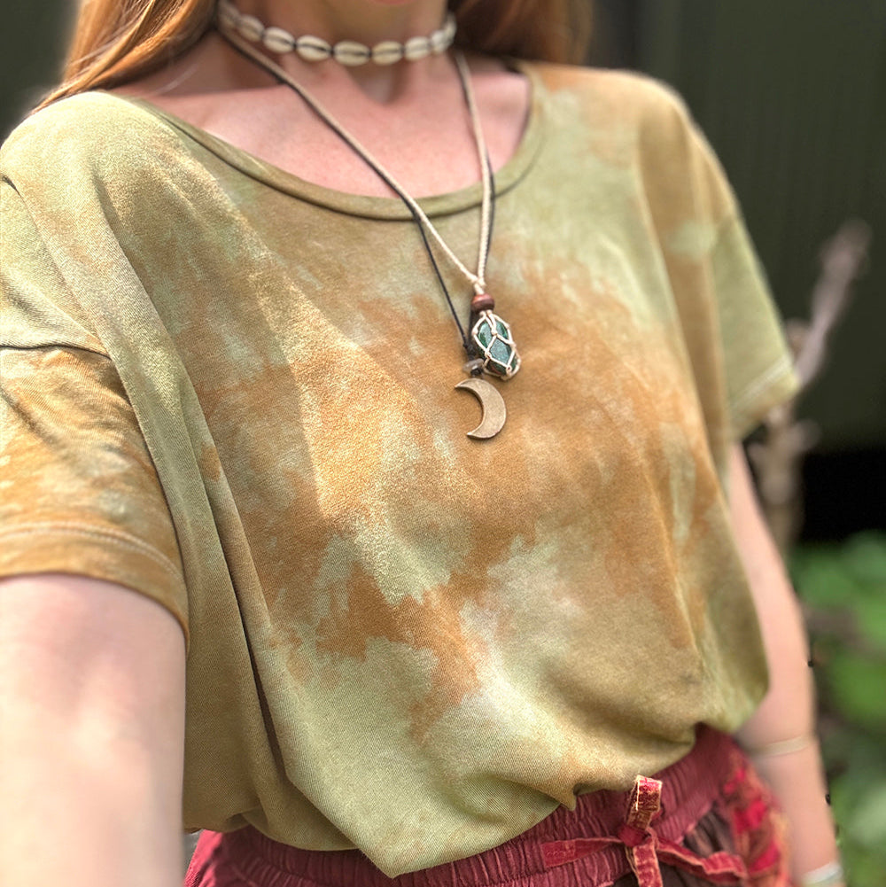 Earth-Dyed Moss Green Organic T-Shirt — Handcrafted Slow Made