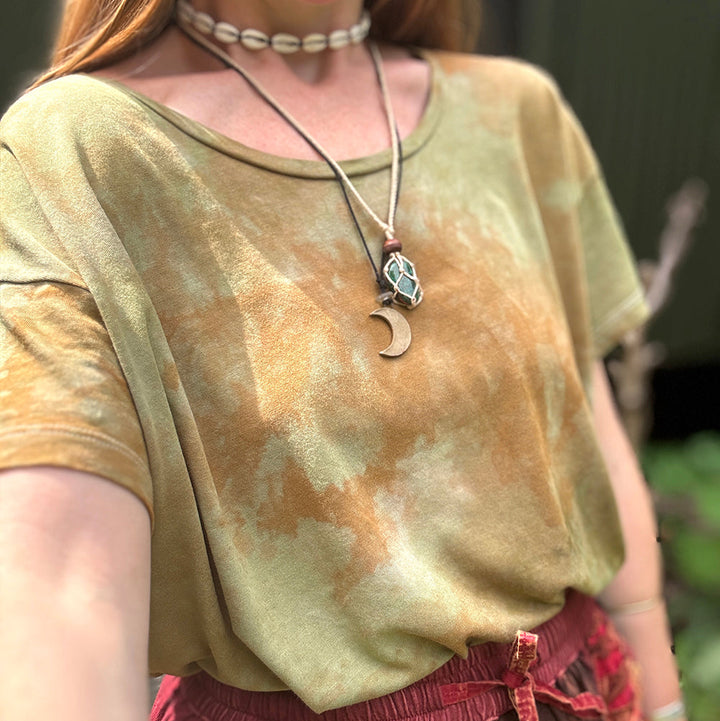 Earth-Dyed Moss Green Organic T-Shirt — Handcrafted Slow Made