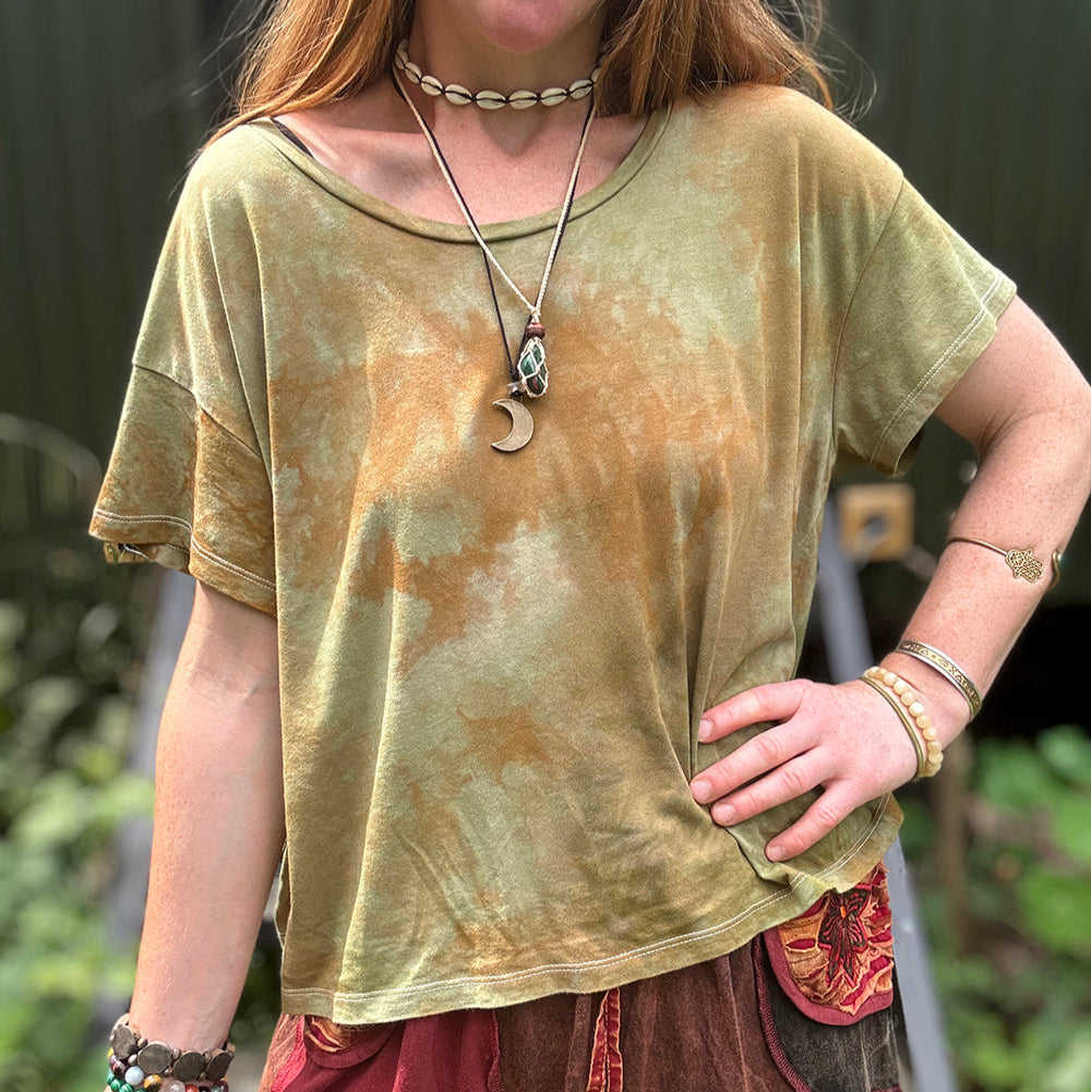 Earth-Dyed Moss Green Organic T-Shirt — Handcrafted Slow Made