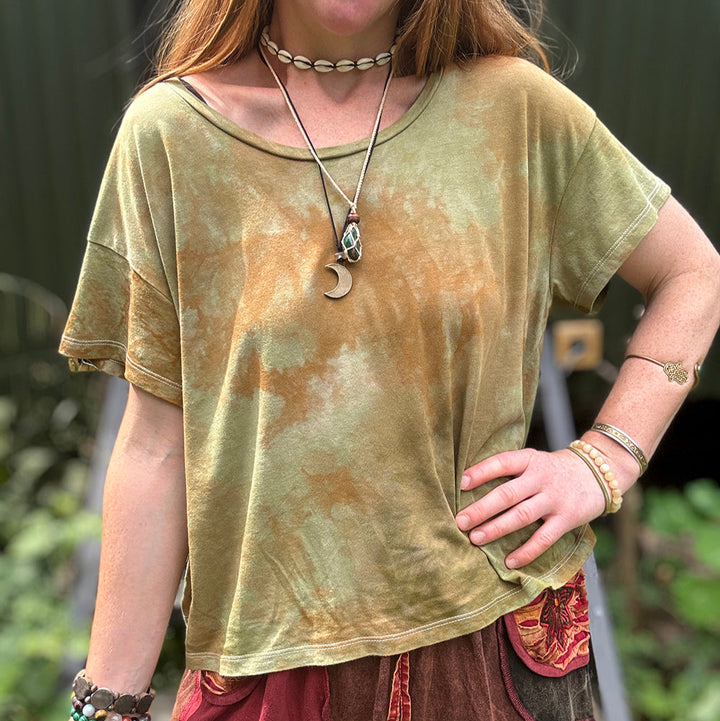 Earth-Dyed Moss Green Organic T-Shirt — Handcrafted Slow Made