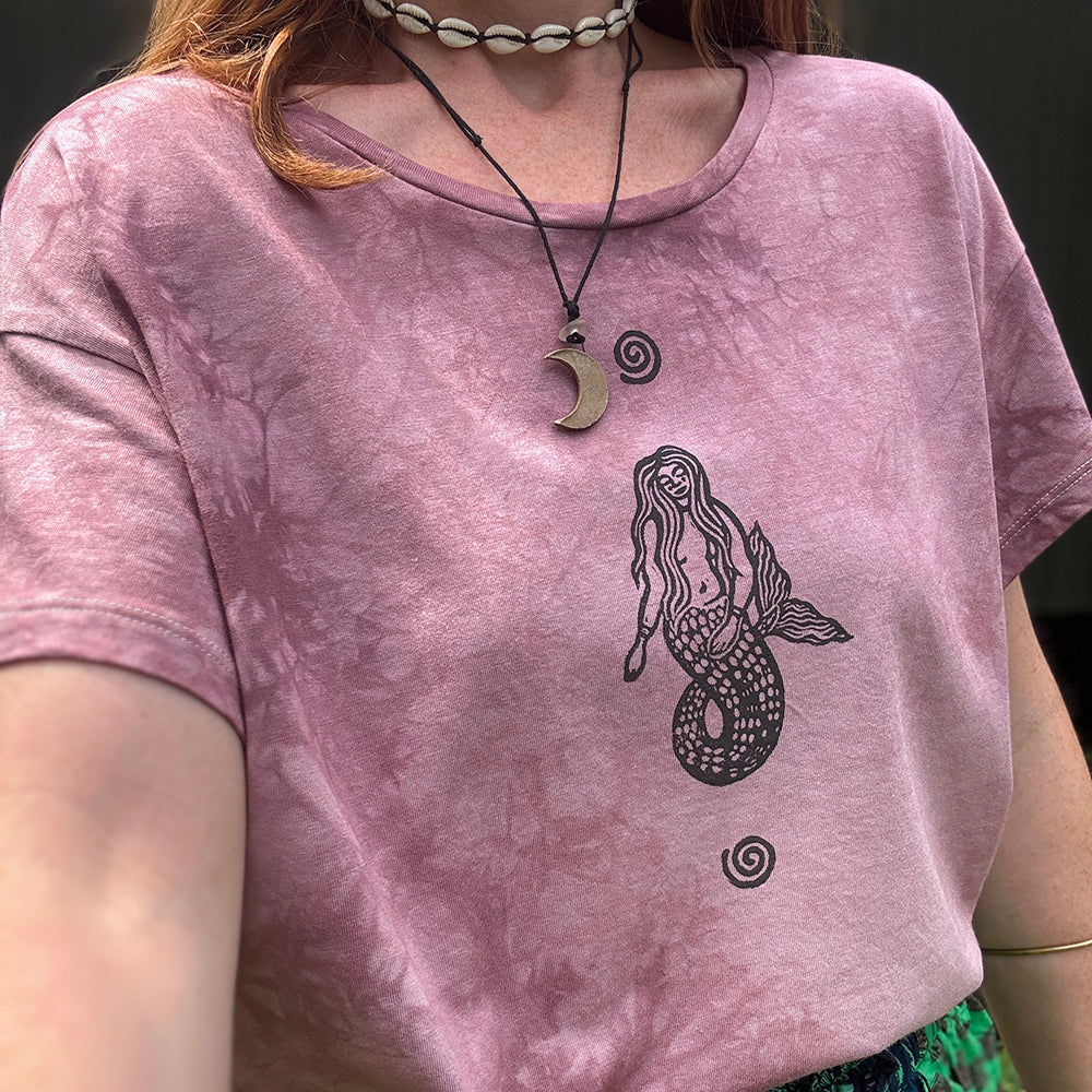 Mermaid Cafe Organic T-Shirt, Handcrafted Slow Made Organic Tee