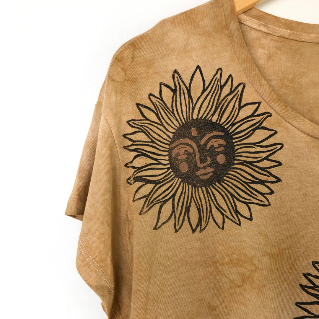 Solstice - Ochre Boxy Fit Hand Dyed & Printed Ethically Made Fair Trade Vegan T-Shirt