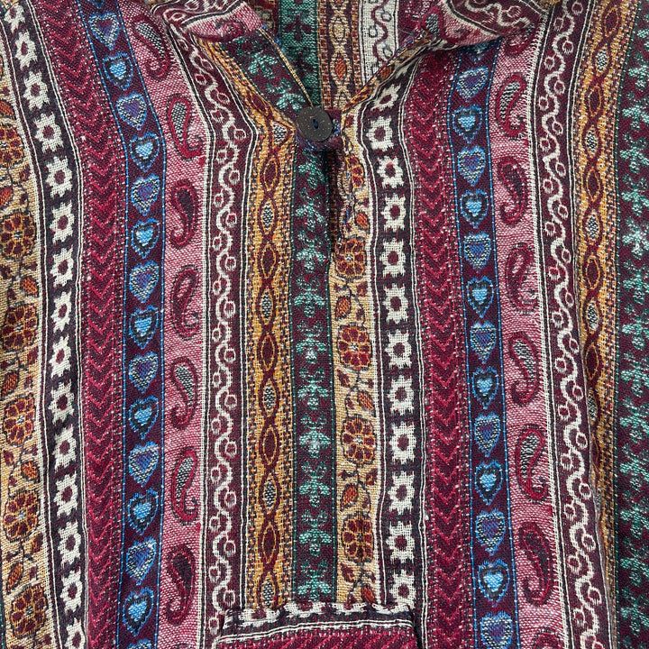 Warm Fleece Hoodie Indian Flower Paisley Print, Ethical Hand Made, Fair Trade, Autumn Heather