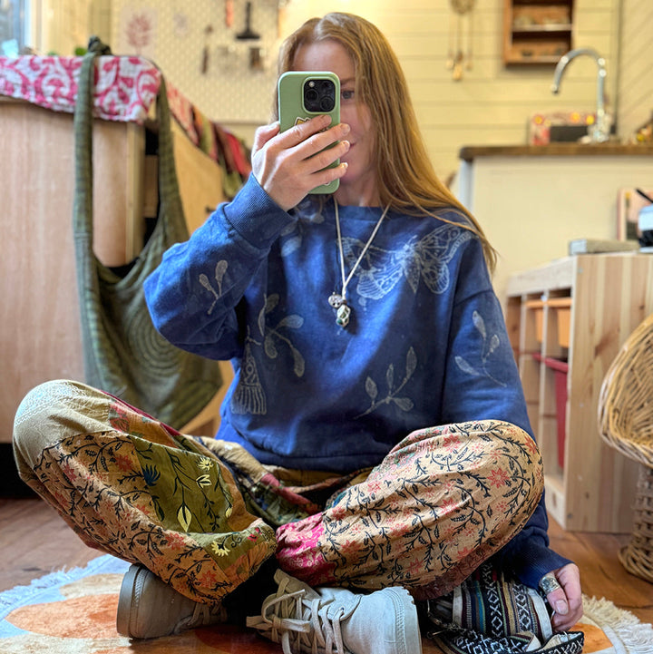 Indigo Moth Batik Sweater – Hand Dyed Organic Cotton | Lulu Earth
