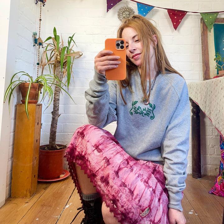 Take Me To The Forest Sweater - Block Printed, Organic, Fair Trade, Climate Neutral, Forest Print Oversize Grey Sweatshirt