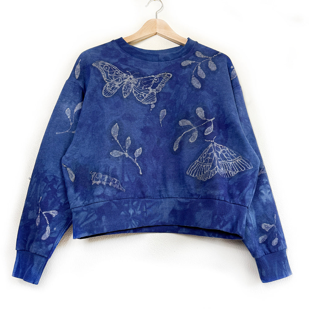 Indigo Moth Batik Sweater – Hand Dyed Organic Cotton | Lulu Earth