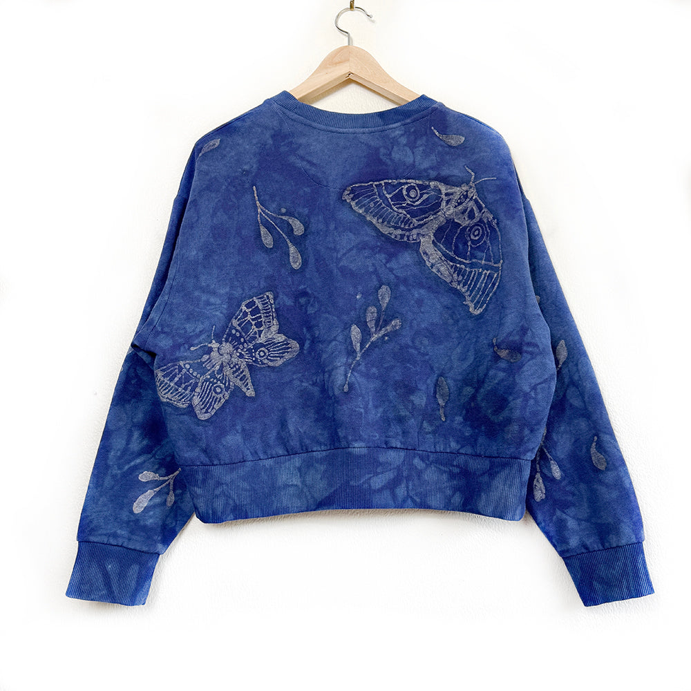 Indigo Moth Batik Sweater – Hand Dyed Organic Cotton | Lulu Earth